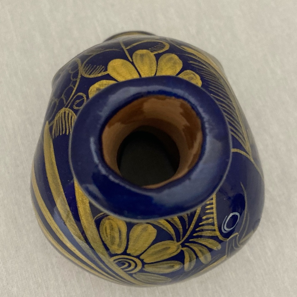 Blue & Gold Ceramic Sugar Skull Vase | Day of the Dead Decor | Hand Painted - Picture 5 of 9